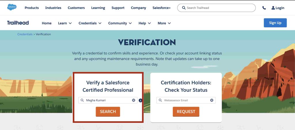 Screenshot of Enter Details for Verification Of Certification